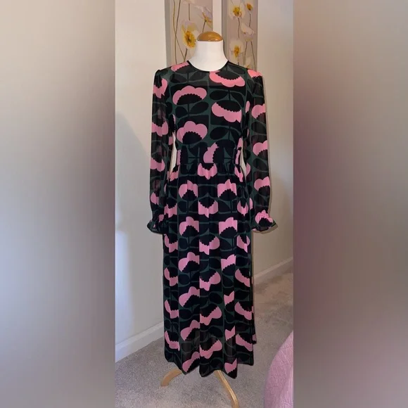 Orla Kiely Black and Pink Midi Dress - Picture 1 of 7